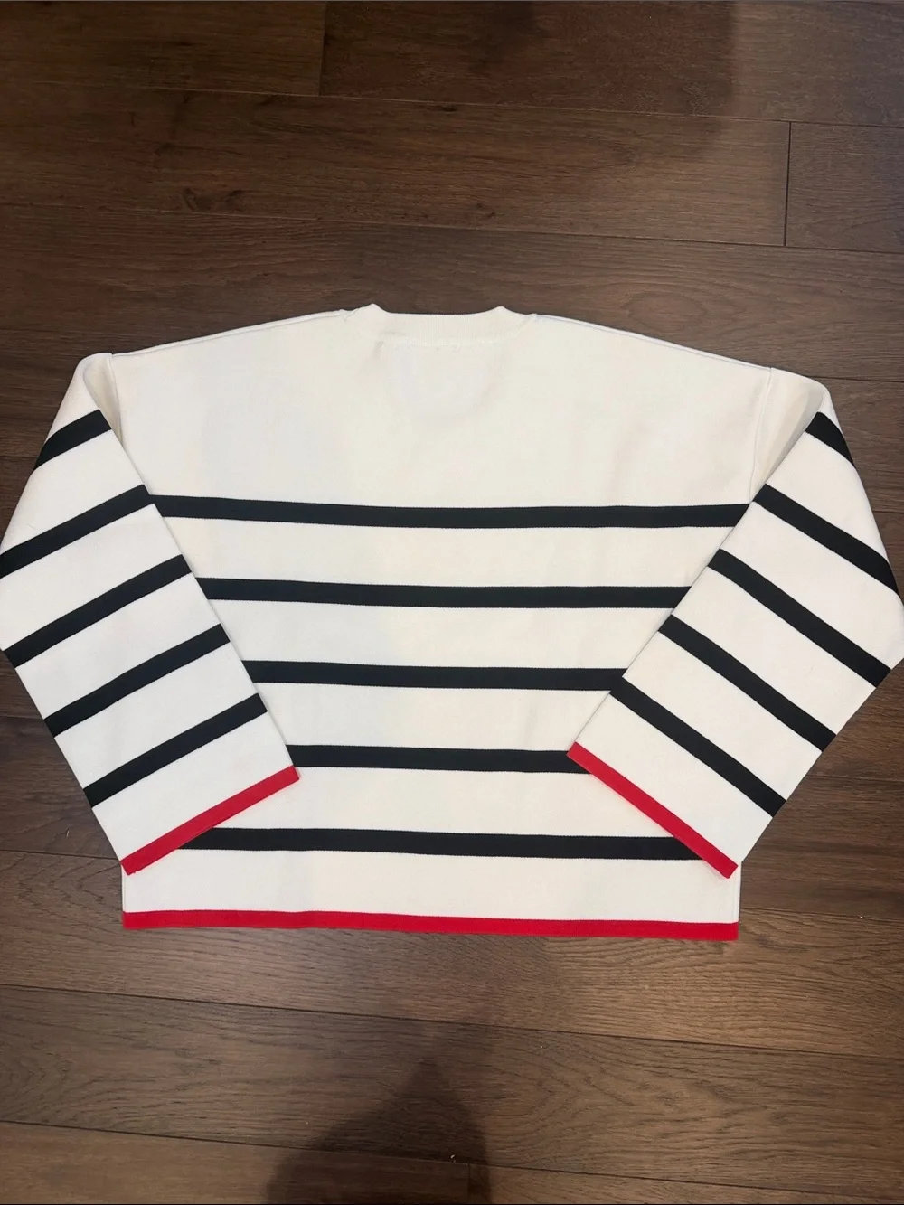 Baltic Born Cream Crewneck Sweater with Black Stripes & Red Trim - C47-041
